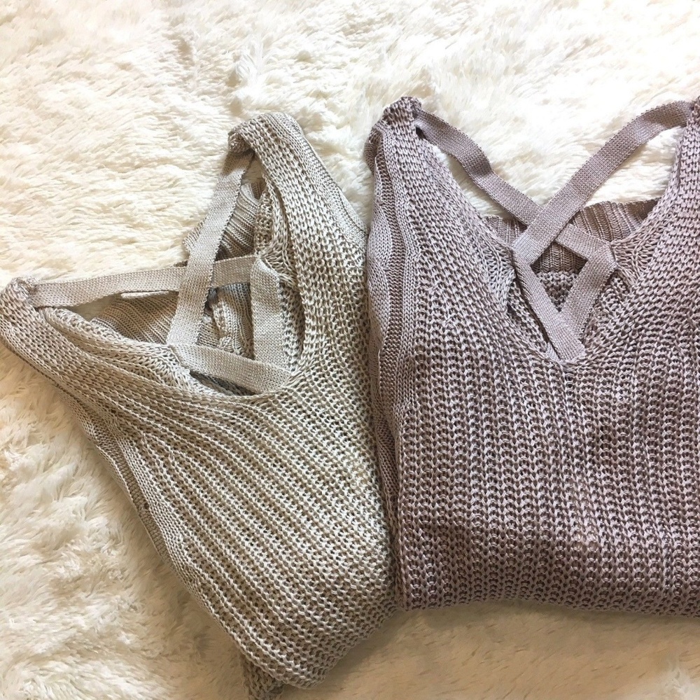 SOLD OUT! NWT Strappy Back Cream Sweater Tunic Top - Picture 5 of 6